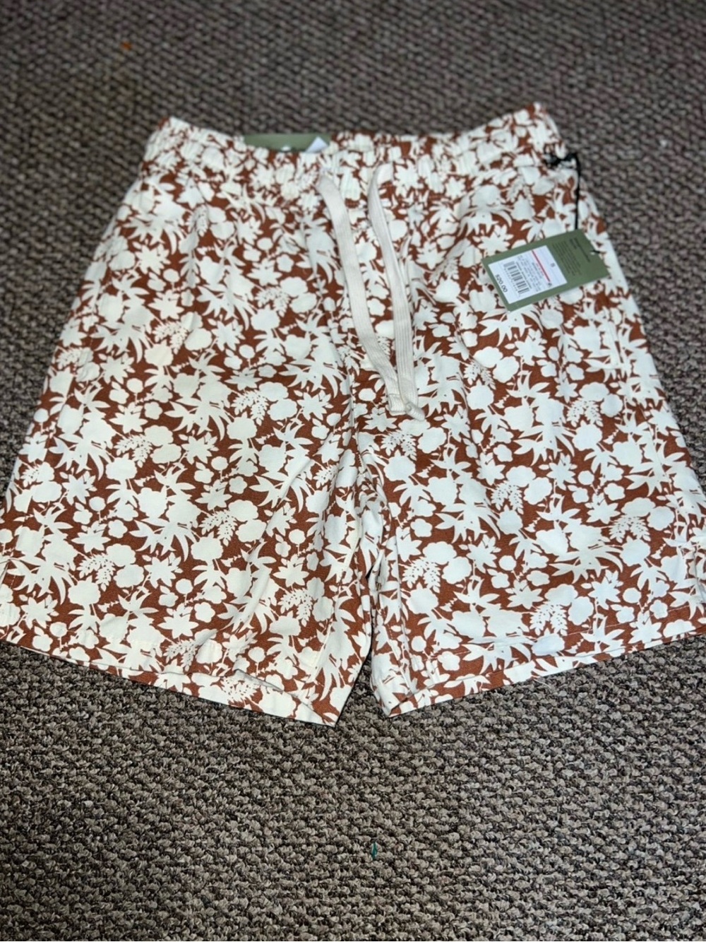Target Men's Floral Drawstring Shorts - Cream & Brown